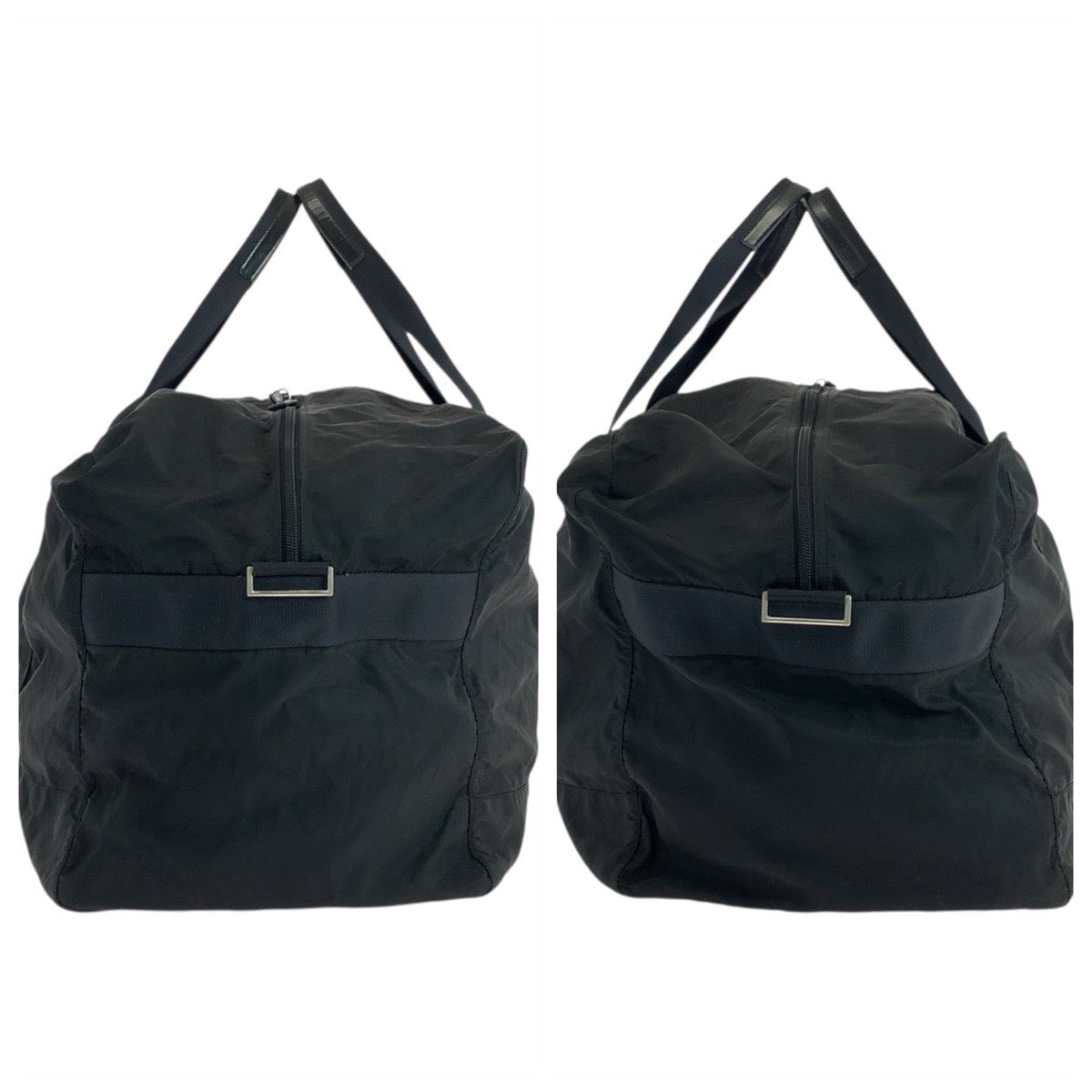 PRADA Boston Duffel bag Nylon, Leather Black SilverMetal Boston Duffel bag Shoulder Bag Test Triangle With logo Women Used Authentic