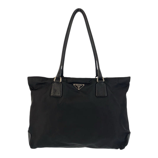 PRADA Shoulder Bag Nylon Black SilverMetal Test Triangle With logo Women Used Authentic