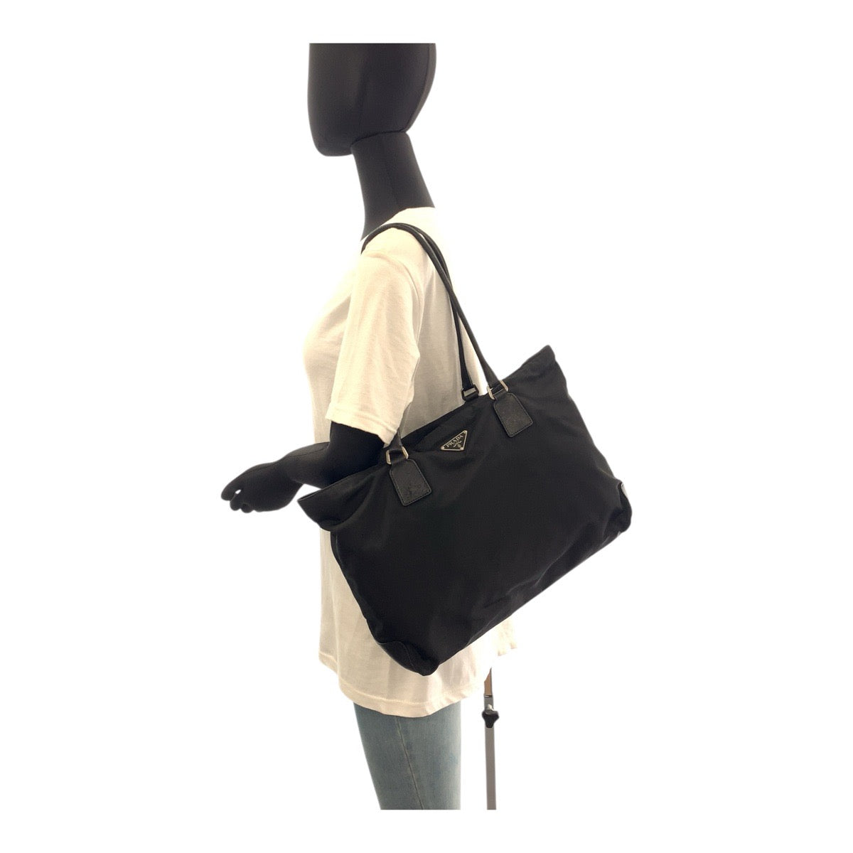PRADA Shoulder Bag Nylon Black SilverMetal Test Triangle With logo Women Used Authentic