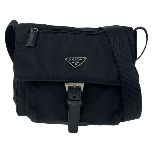 PRADA Shoulder Bag Nylon, Leather Black SilverMetal Shoulder Bag pochette Test Triangle With logo Women Used Authentic