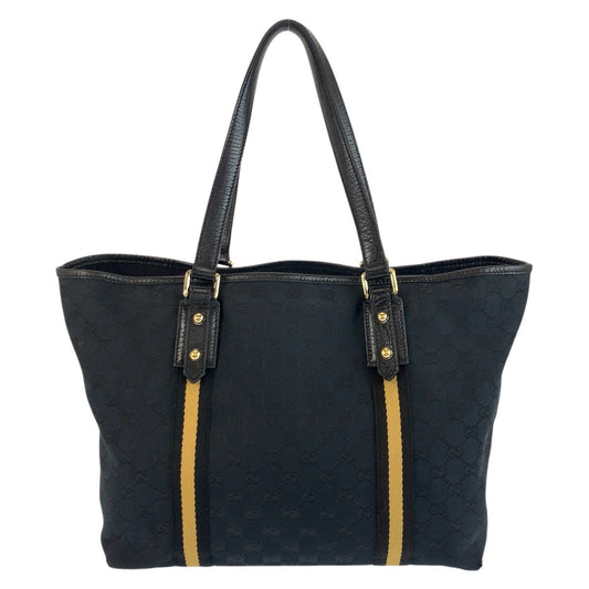 GUCCI Tote Bag 139260 GG canvas Black GoldMetal Tote Bag Shoulder Bag Sherry line Women Used Authentic
