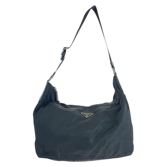 PRADA Shoulder Bag Nylon Black SilverMetal Test Triangle With logo Women Used Authentic