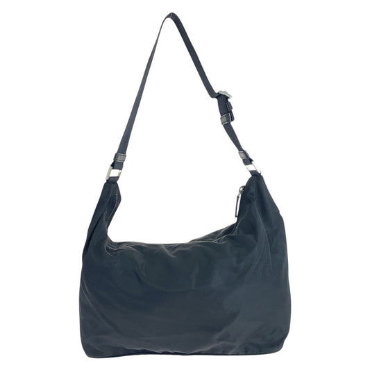 PRADA Shoulder Bag Nylon Black SilverMetal Test Triangle With logo Women Used Authentic