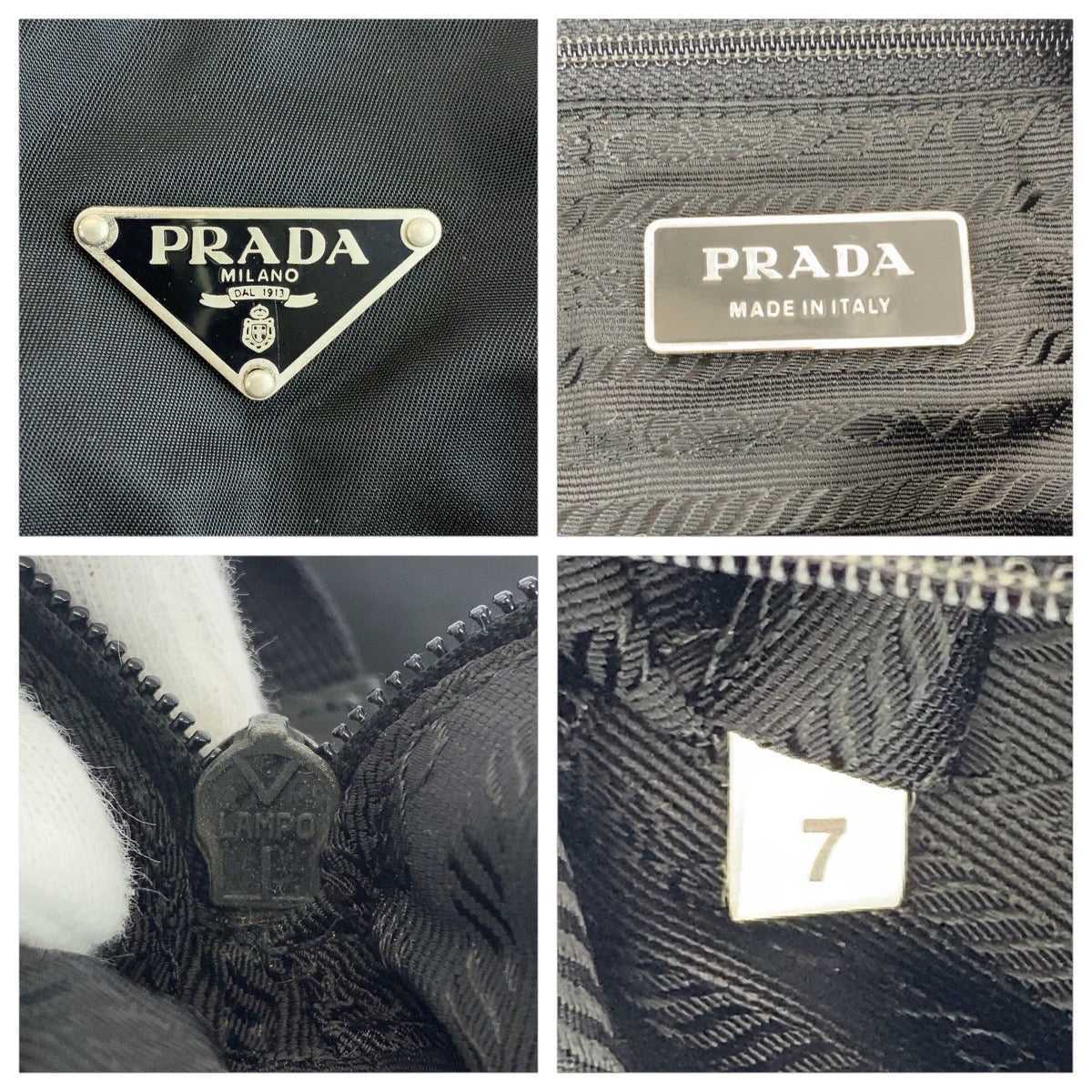 PRADA Shoulder Bag Nylon Black SilverMetal Test Triangle With logo Women Used Authentic