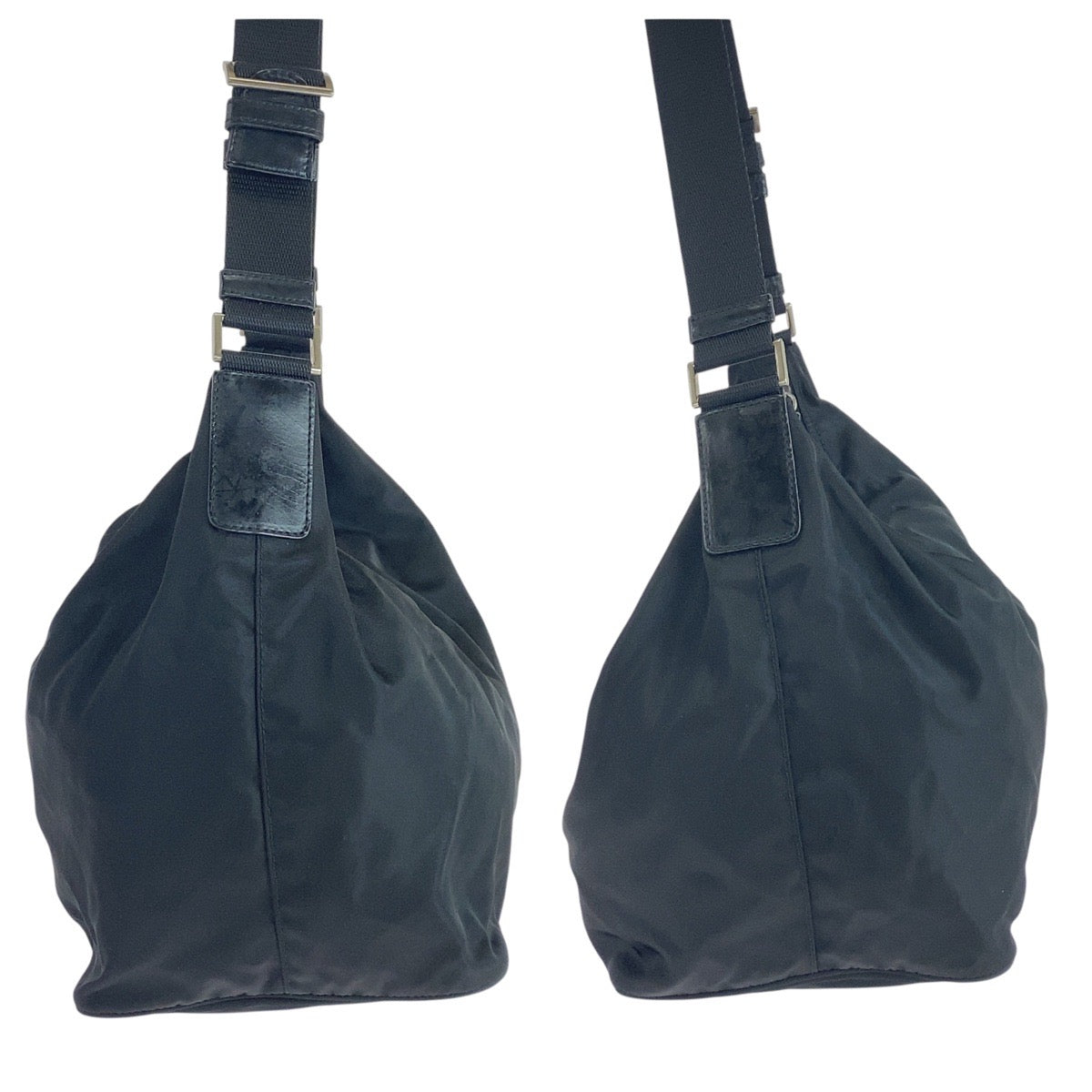 PRADA Shoulder Bag Nylon Black SilverMetal Test Triangle With logo Women Used Authentic