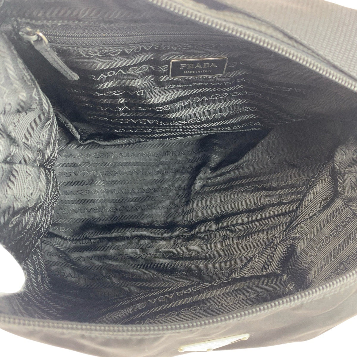 PRADA Shoulder Bag Nylon Black SilverMetal Test Triangle With logo Women Used Authentic