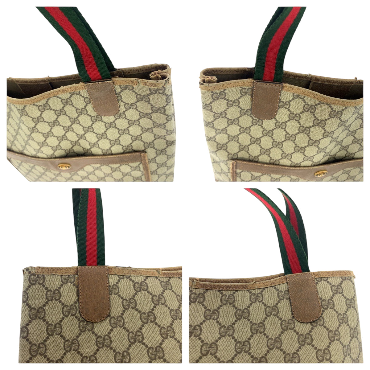 GUCCI Tote Bag 39 02 003 GG Supreme Canvas Beige brown green red Tote Bag Shoulder Bag Old Gucci Shelly Line Women Used Authentic