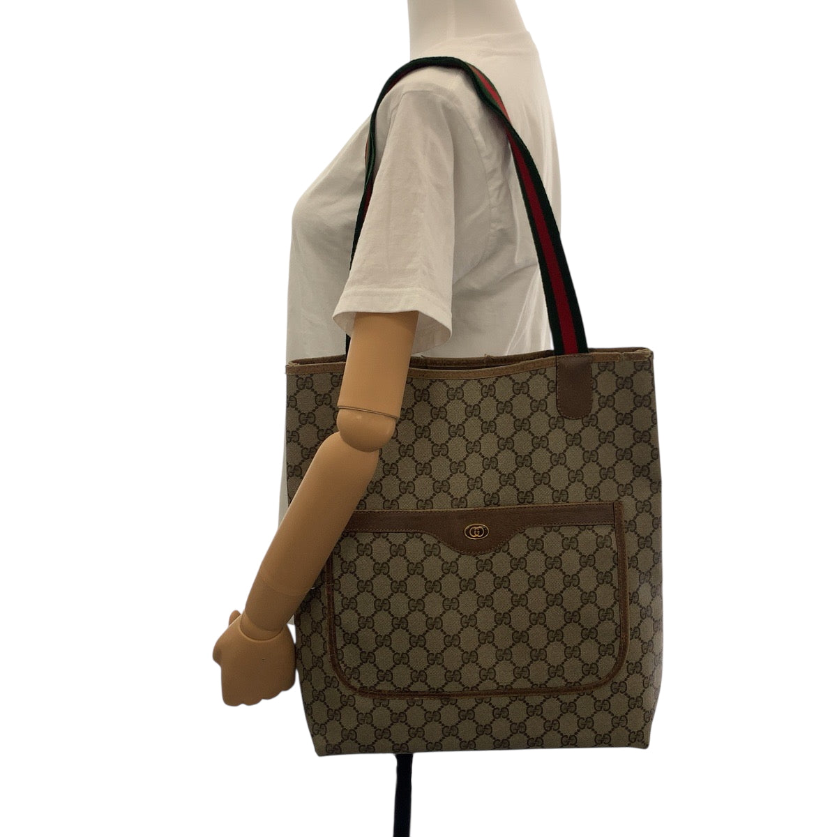 GUCCI Tote Bag 39 02 003 GG Supreme Canvas Beige brown green red Tote Bag Shoulder Bag Old Gucci Shelly Line Women Used Authentic