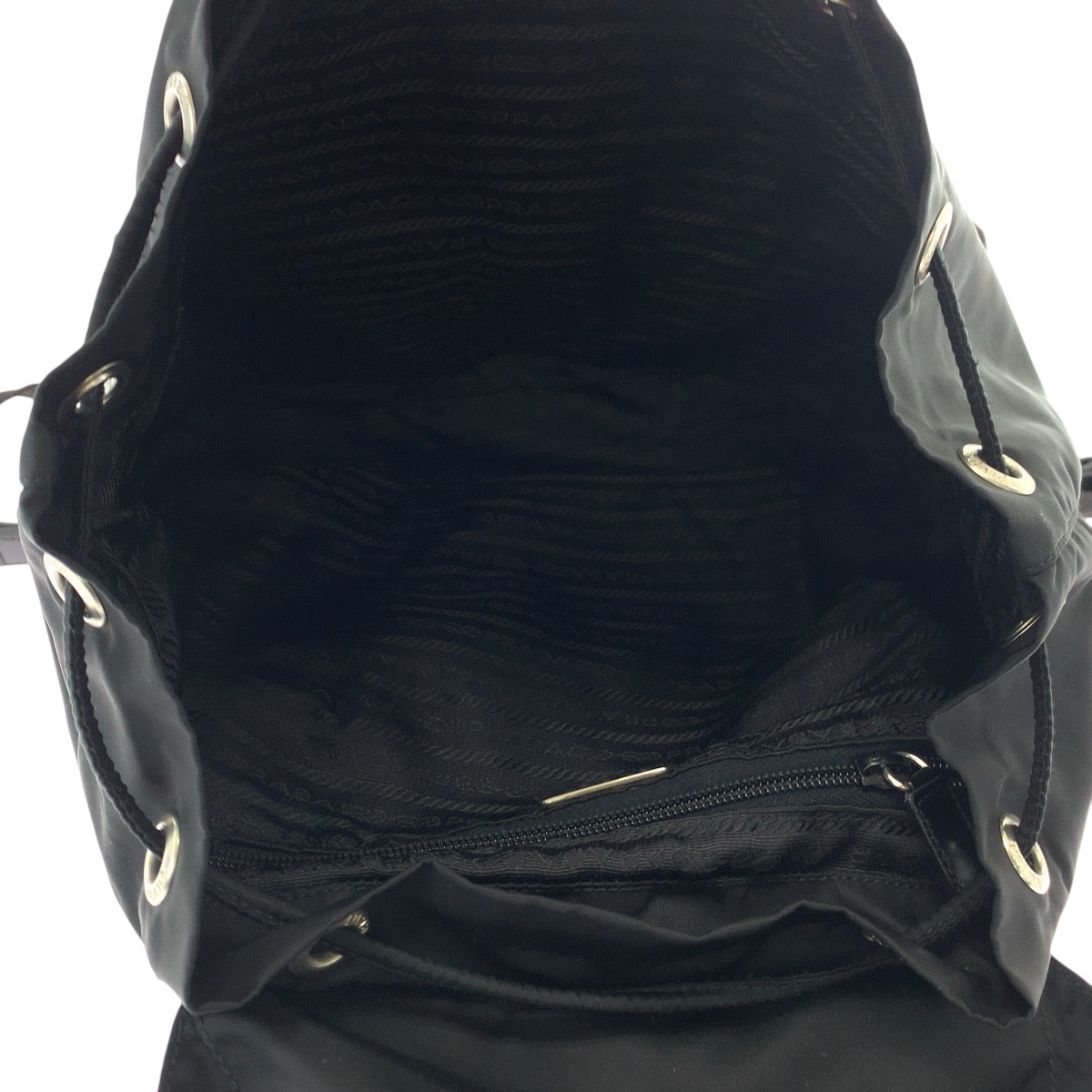 PRADA Backpack Nylon Black SilverMetal Backpack Backpack Test Triangle With logo Women Used Authentic
