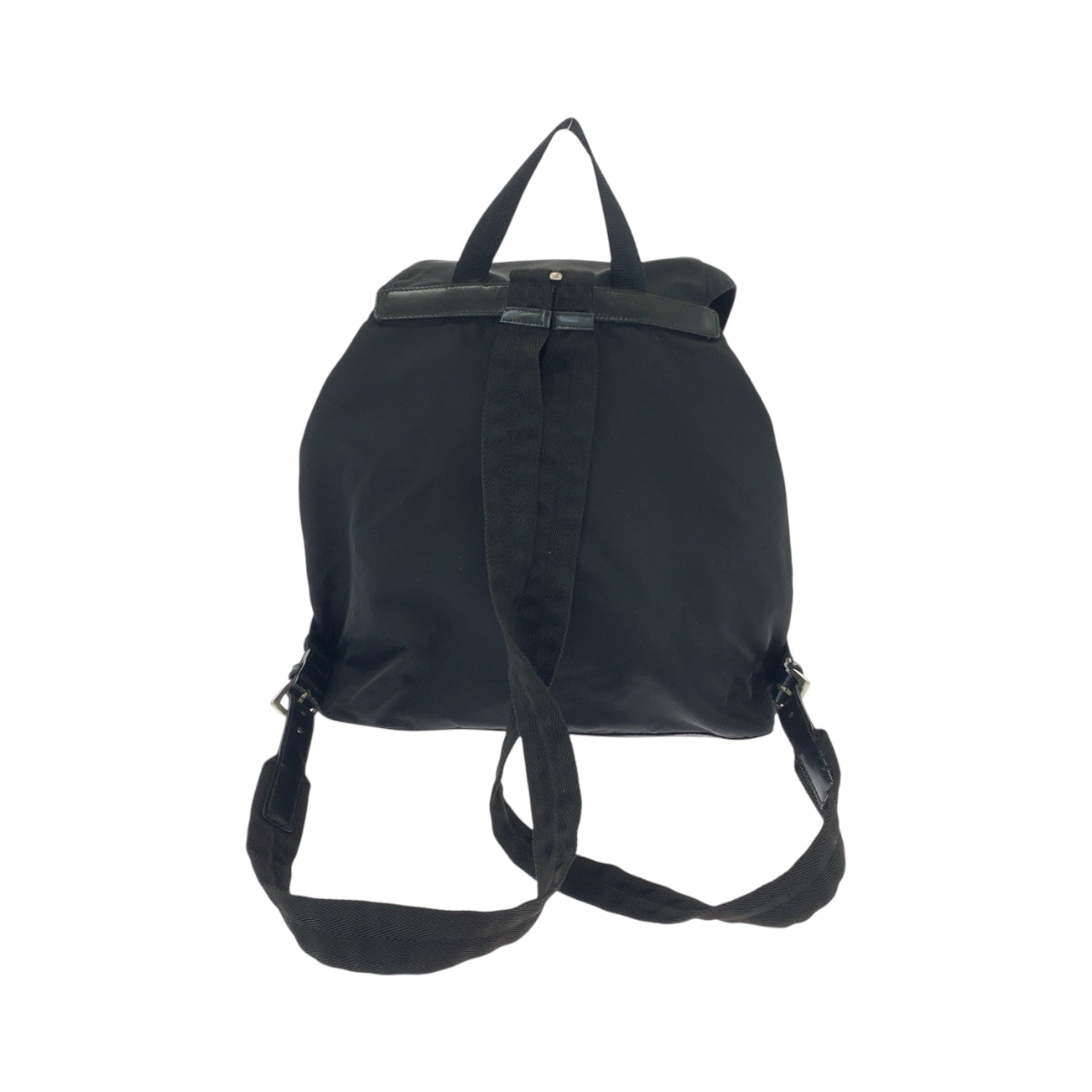 PRADA Backpack Nylon Black SilverMetal Backpack Backpack Test Triangle With logo Women Used Authentic