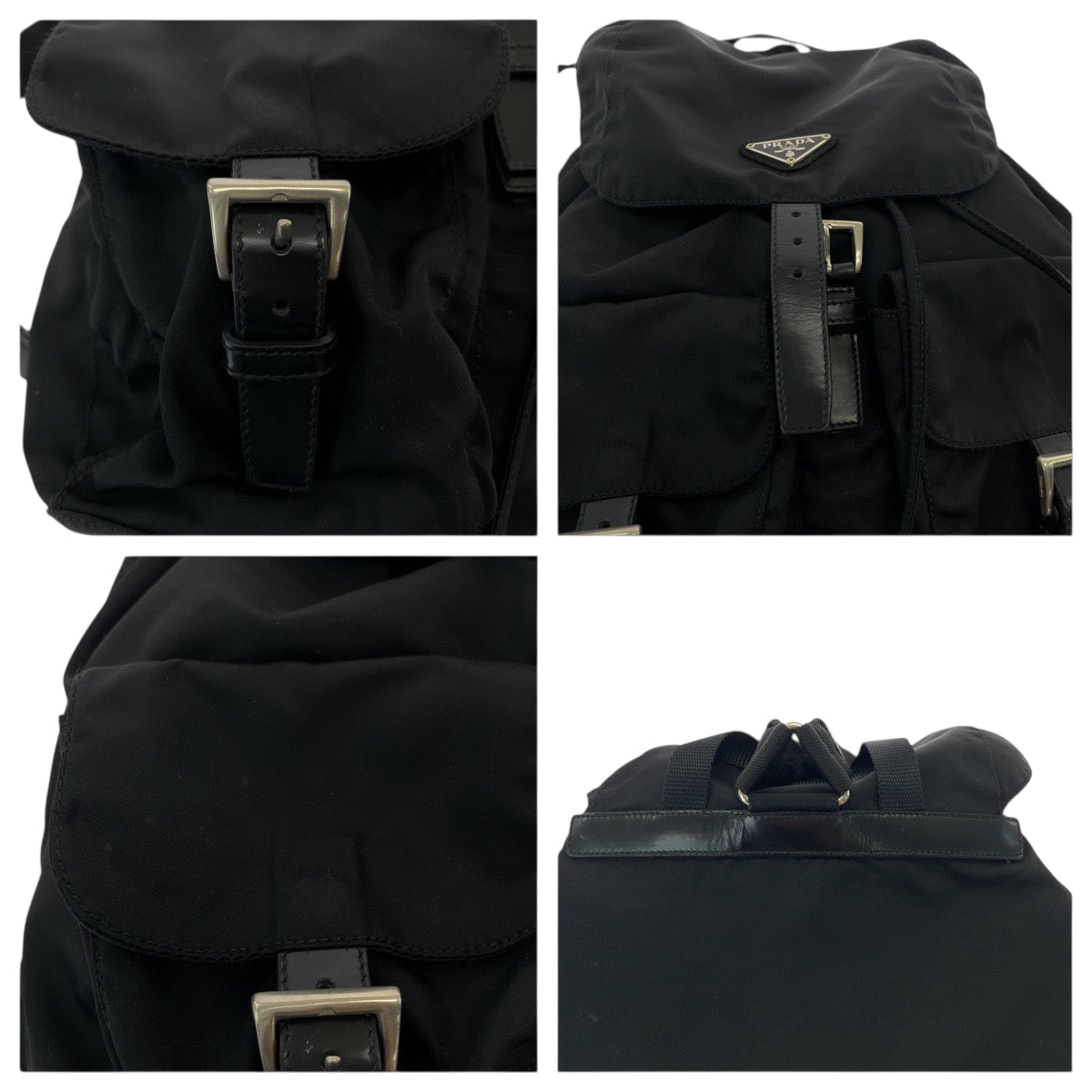 PRADA Backpack Nylon Black SilverMetal Backpack Backpack Test Triangle With logo Women Used Authentic