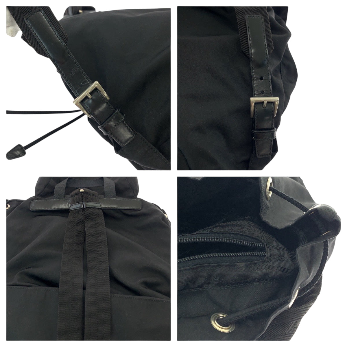 PRADA Backpack Nylon Black SilverMetal Backpack Backpack Test Triangle With logo Women Used Authentic