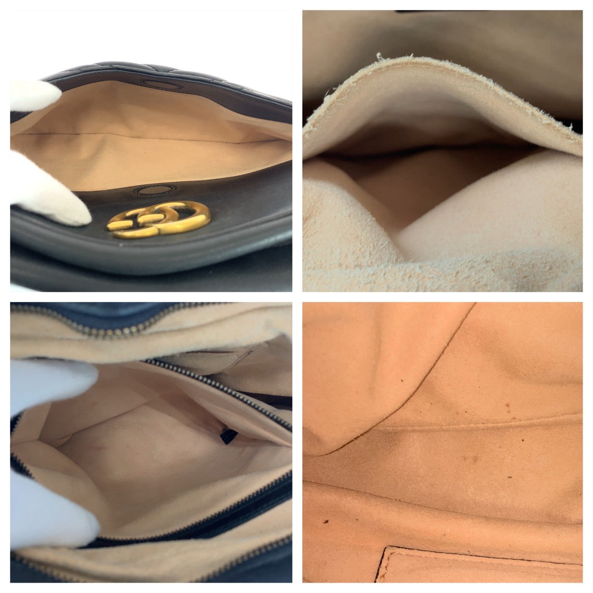GUCCI Shoulder Bag 443499 leather Black GoldMetal ChainShoulder Bag Pochette GG Marmont quilting Women Used Authentic