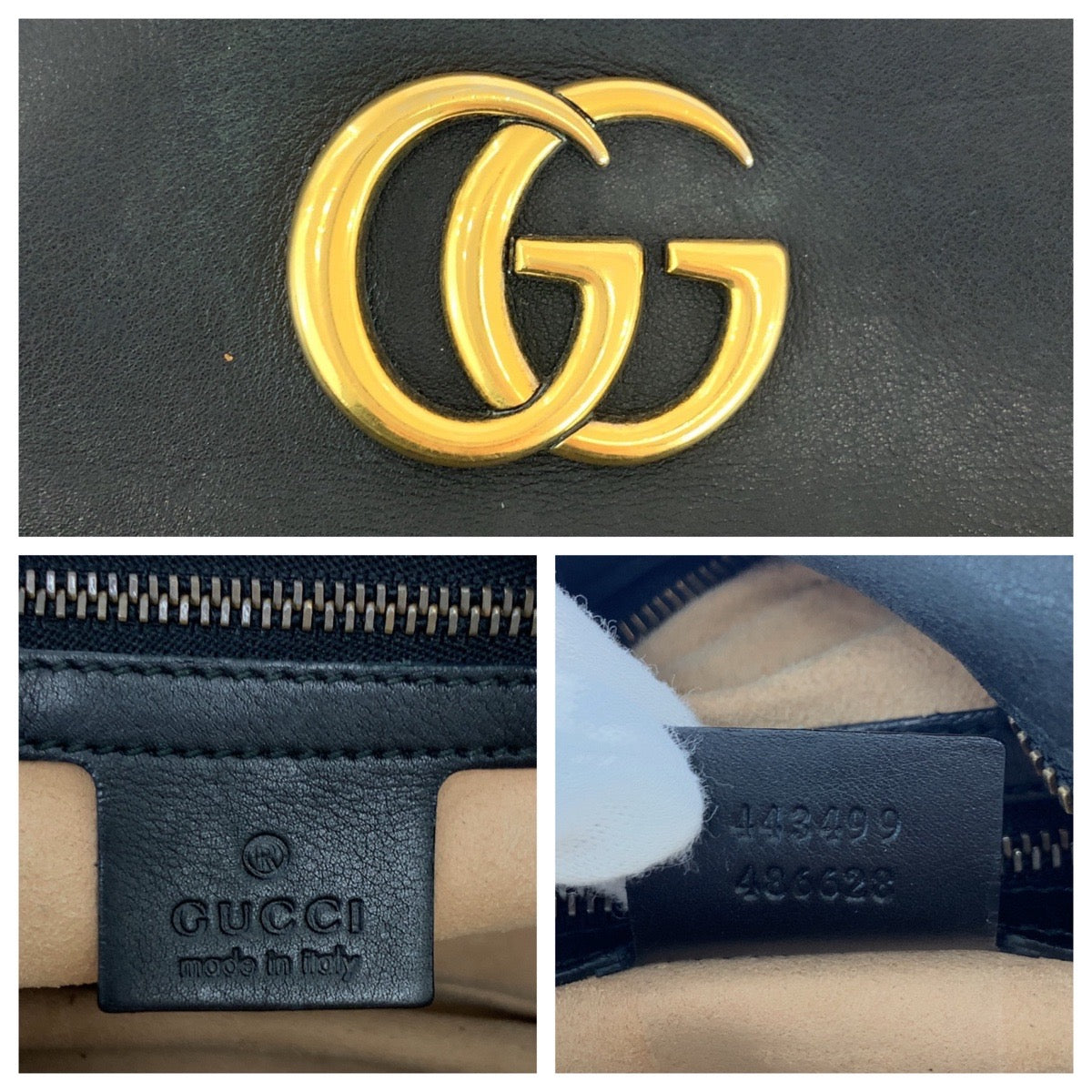 GUCCI Shoulder Bag 443499 leather Black GoldMetal ChainShoulder Bag Pochette GG Marmont quilting Women Used Authentic