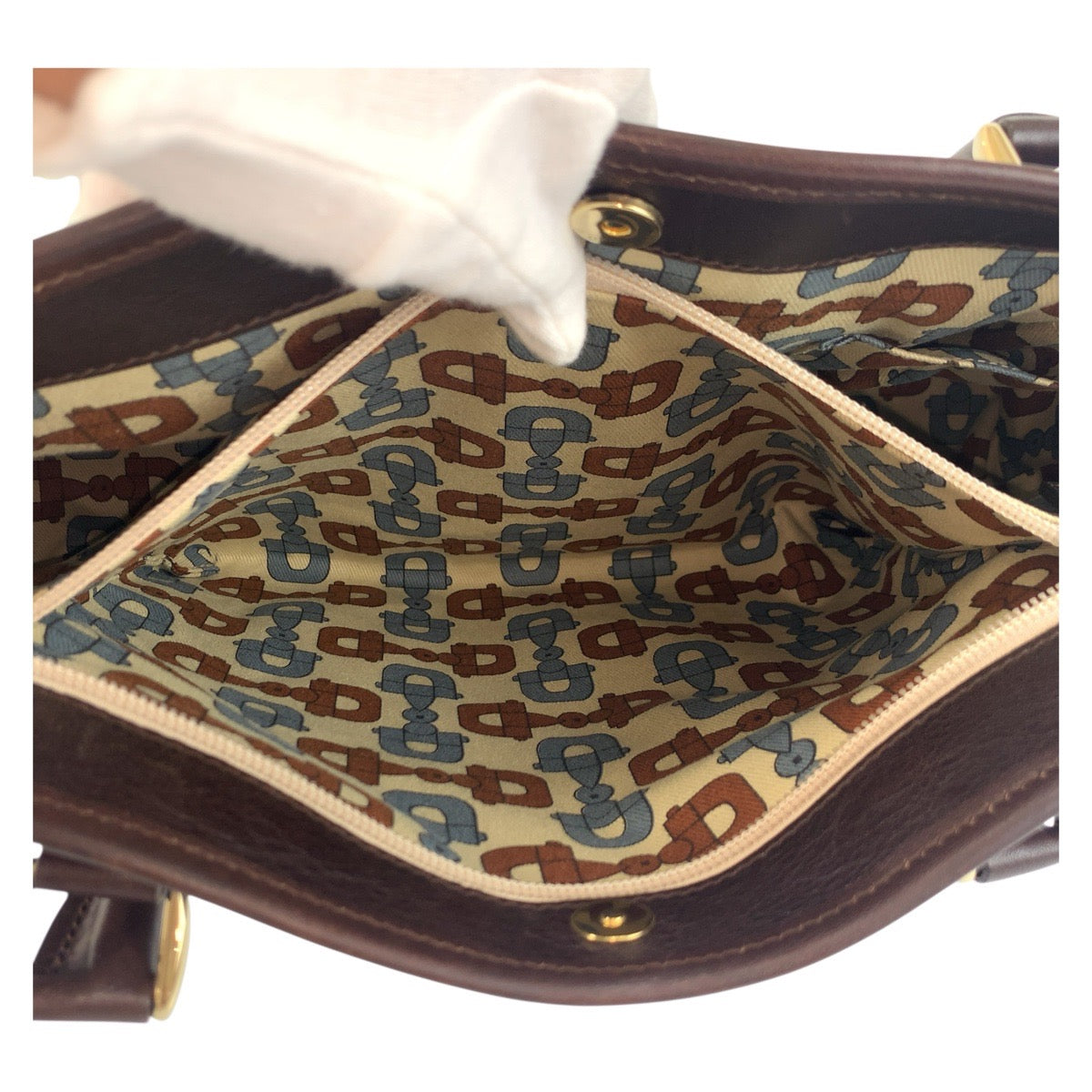 GUCCI Tote Bag 257302 Nylon Brown Gold Metal Tote Bag Shoulder Bag GG pattern Women Used Authentic
