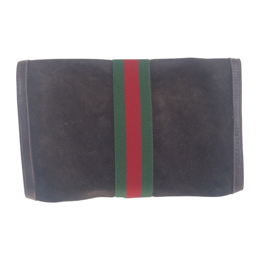GUCCI Clutch bag Suede, Leather Brown Gold Metal Clutch bag business bag Old Gucci Shelly Line mens Used Authentic