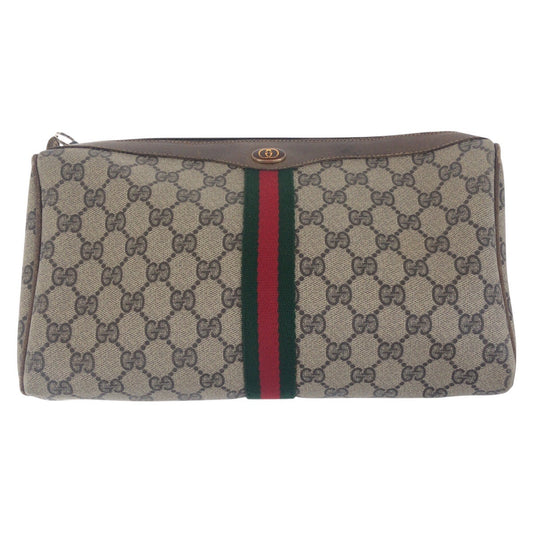 GUCCI Clutch bag 001 312 0470 GG Supreme Canvas beige Clutch bag business bag Old Gucci Shelly Line mens Used Authentic