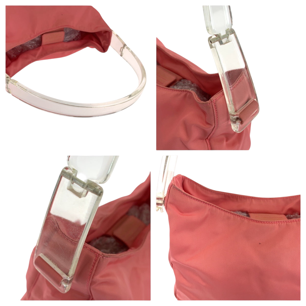 PRADA Shoulder Bag Nylon Pink clear Shoulder Bag Shoulder Bag Test Triangle With logo Women Used Authentic