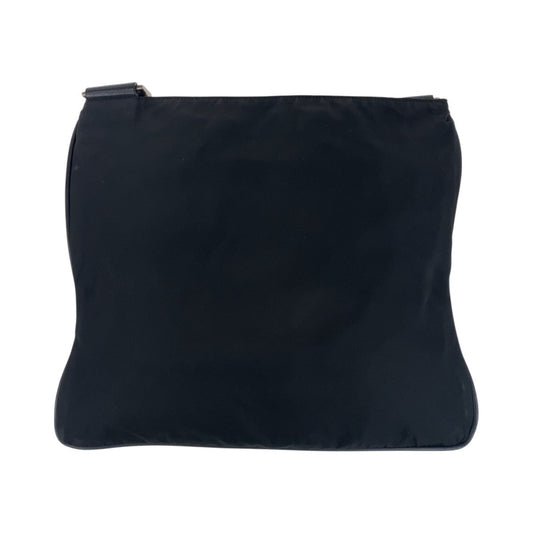 PRADA Shoulder Bag Nylon, Leather Black SilverMetal Shoulder Bag pochette Testo Saffiano Triangle With logo Women Used Authentic