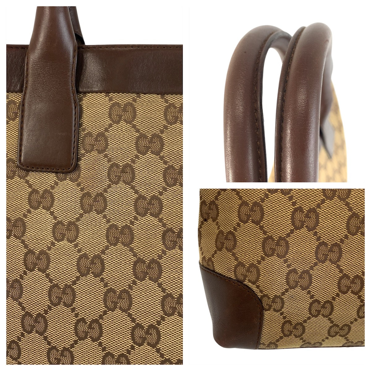 GUCCI Tote Bag 002 1119 GG canvas, leather Beige brown Tote Bag Shoulder Bag Women Used Authentic
