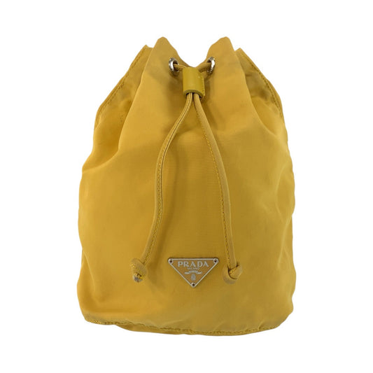 PRADA Pouch Nylon Yellow SilverMetal Pouch Drawstring pouch Test Triangle With logo Women Used Authentic