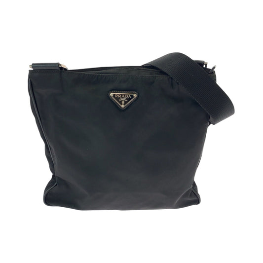 PRADA Shoulder Bag Nylon Black SilverMetal Shoulder Bag Messenger bag Test Triangle With logo Women Used Authentic