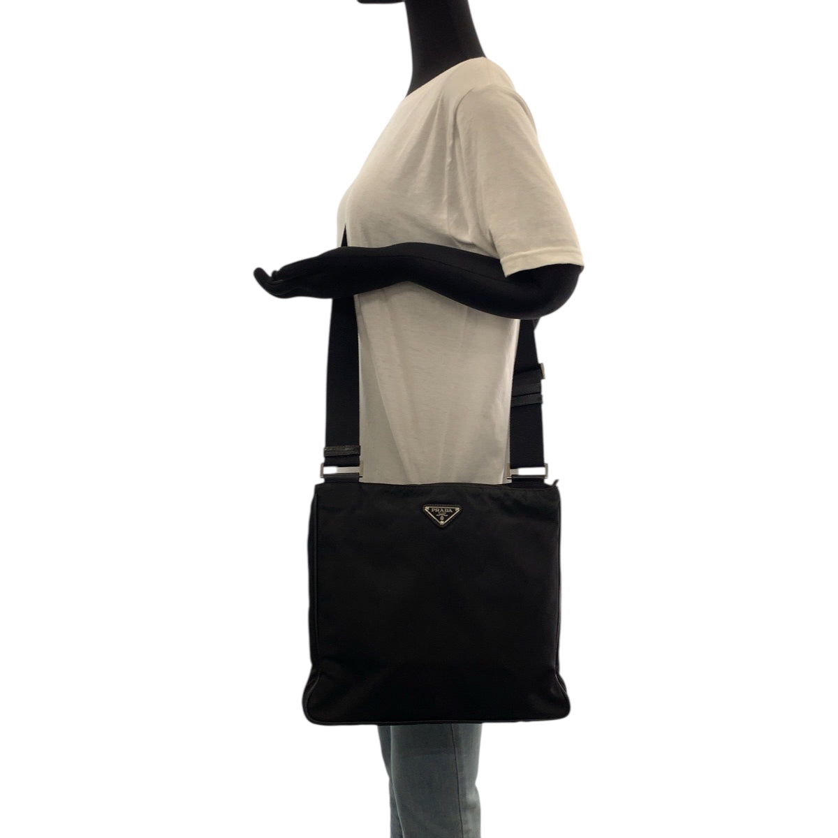 PRADA Shoulder Bag Nylon Black SilverMetal Shoulder Bag Messenger bag Test Triangle With logo Women Used Authentic