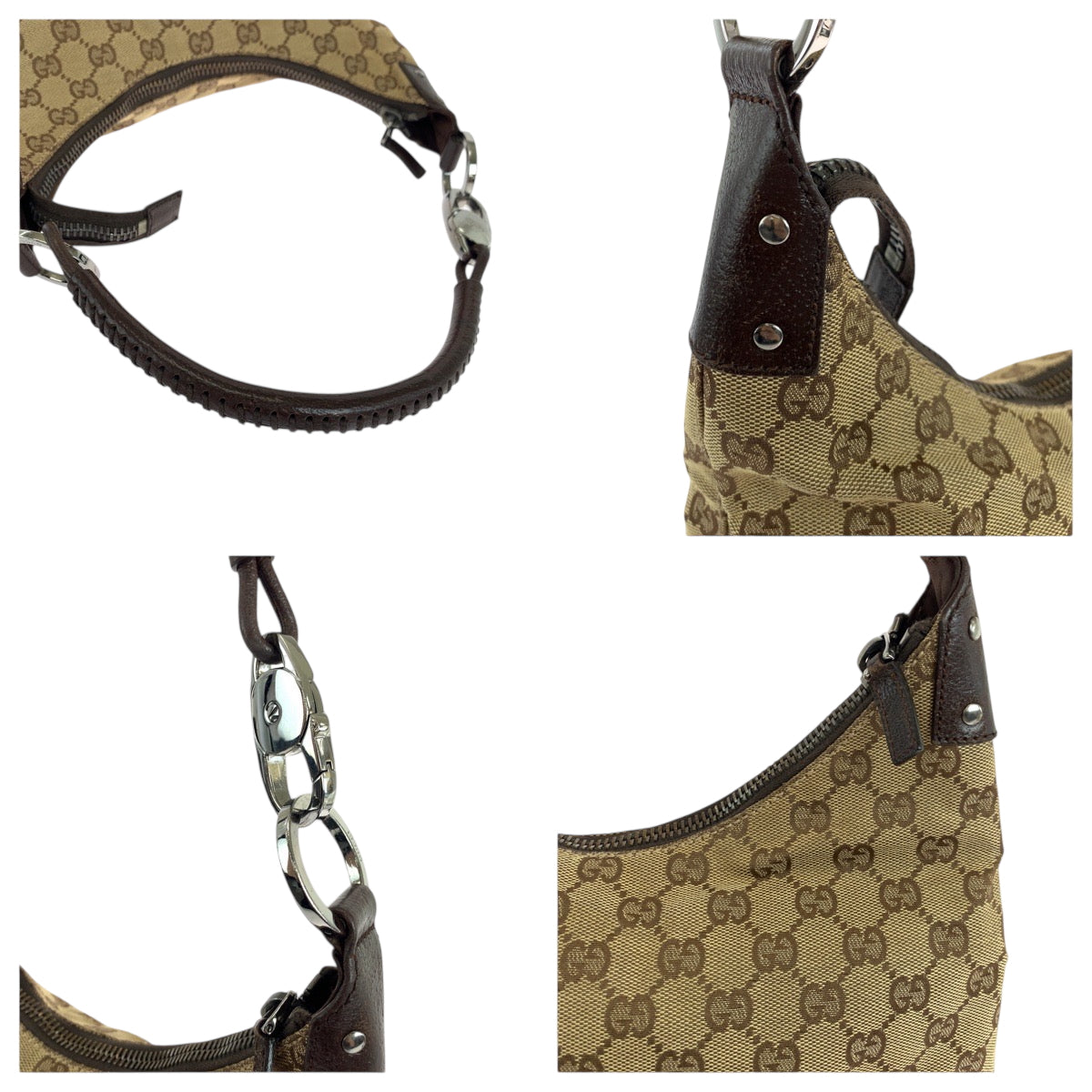 GUCCI Shoulder Bag 115003 GG canvas Beige Brown SilverMetal