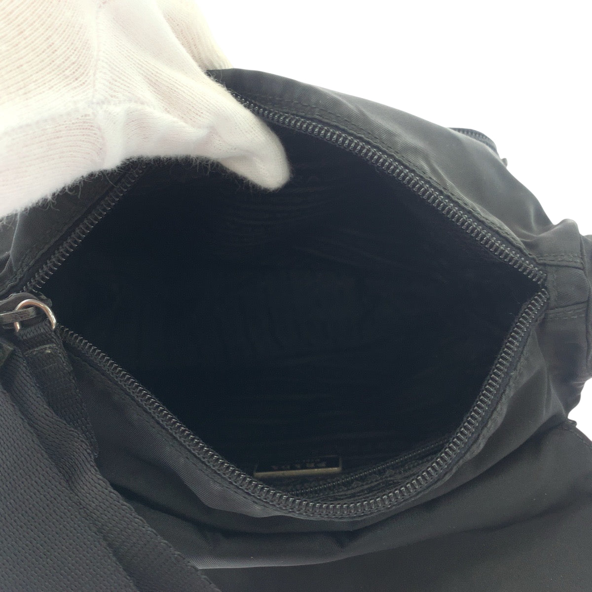 PRADA Shoulder Bag Nylon Black SilverMetal Shoulder Bag Messenger bag Test Triangle With logo Women Used Authentic