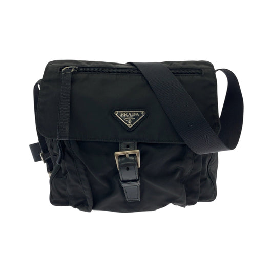 PRADA Shoulder Bag Nylon Black SilverMetal Shoulder Bag Messenger bag Test Triangle With logo Women Used Authentic