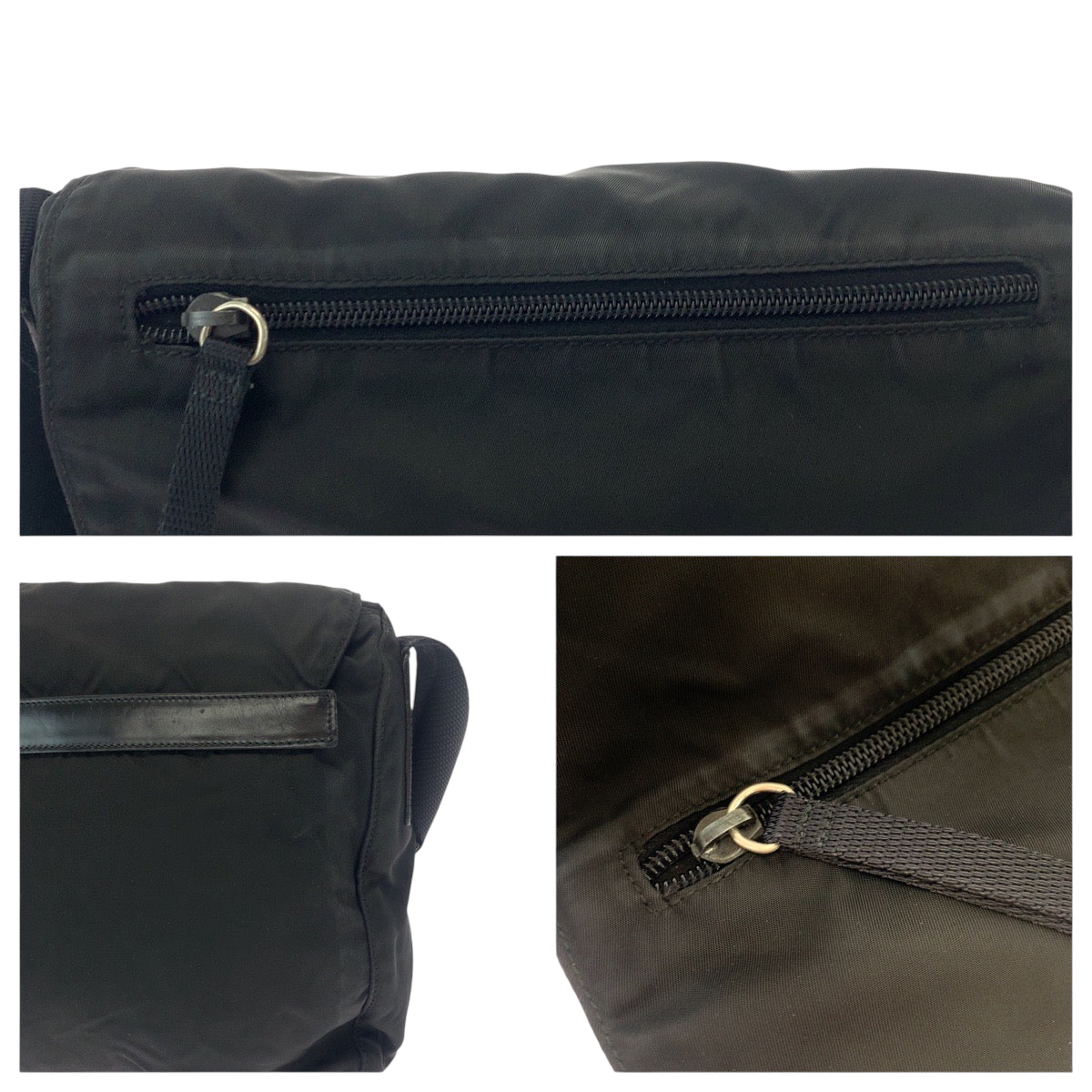 PRADA Shoulder Bag Nylon Black SilverMetal Shoulder Bag Messenger bag Test Triangle With logo Women Used Authentic