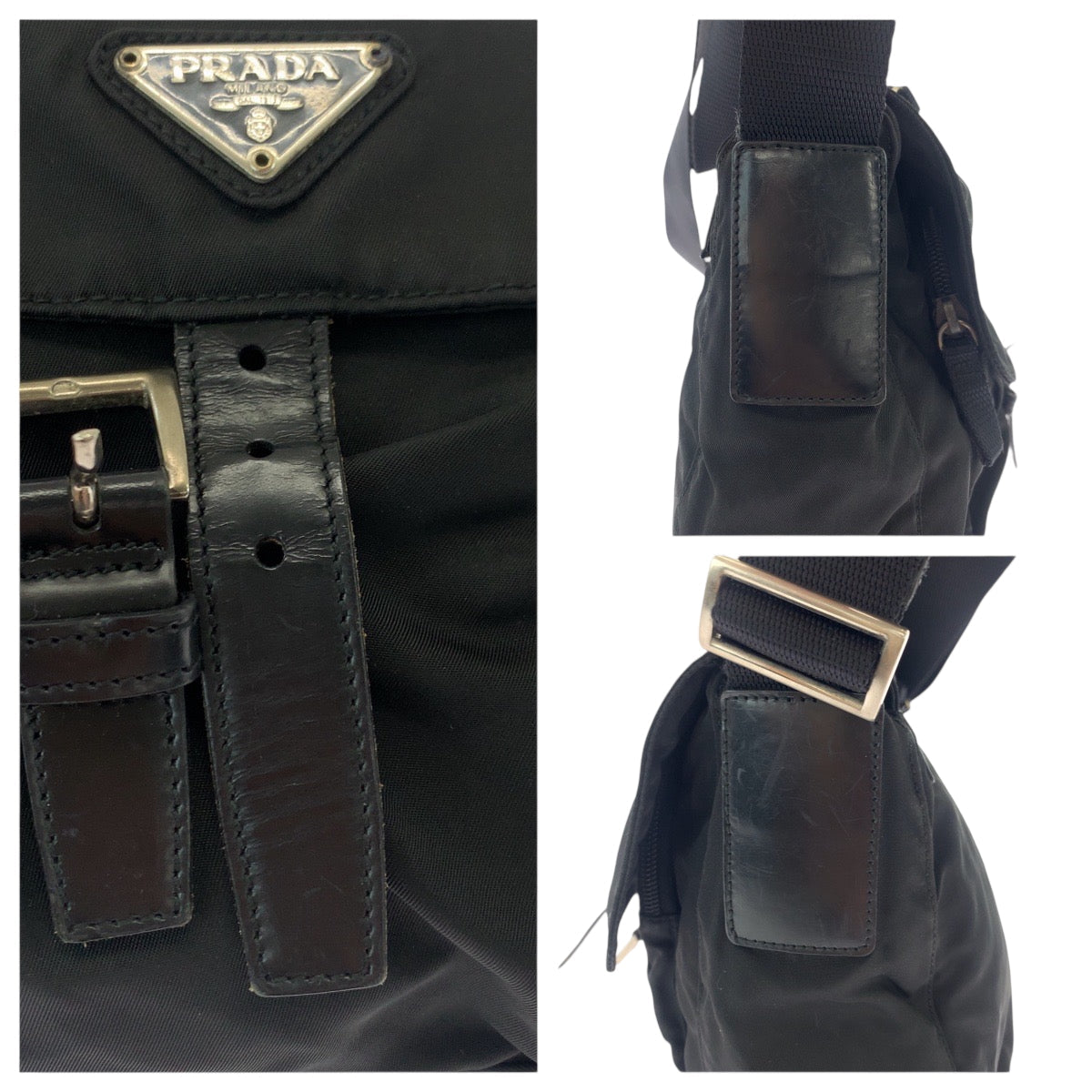 PRADA Shoulder Bag Nylon Black SilverMetal Shoulder Bag Messenger bag Test Triangle With logo Women Used Authentic
