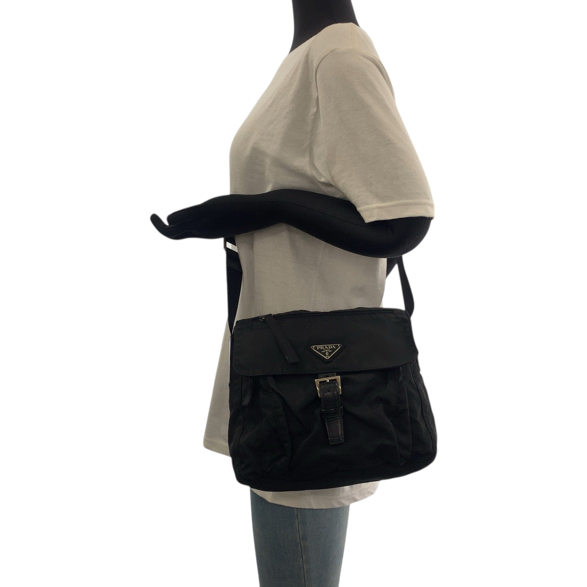 PRADA Shoulder Bag Nylon Black SilverMetal Shoulder Bag Messenger bag Test Triangle With logo Women Used Authentic