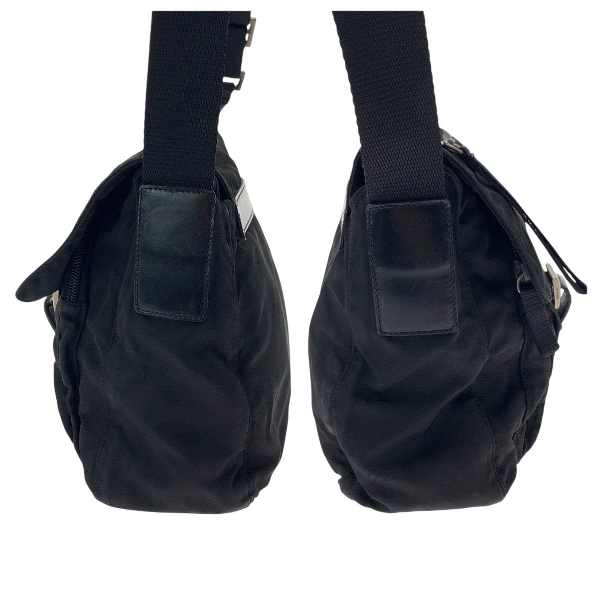 PRADA Shoulder Bag Nylon Black SilverMetal Shoulder Bag Messenger bag Test Triangle With logo Women Used Authentic