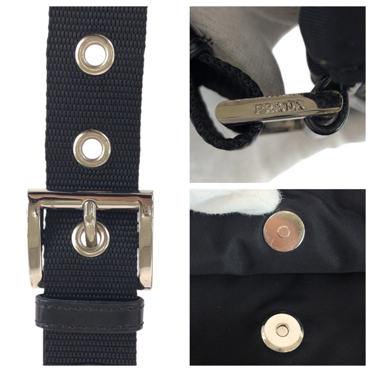 PRADA Waist bag Nylon, Leather Black SilverMetal Sling bag Test Triangle With logo Women Used Authentic