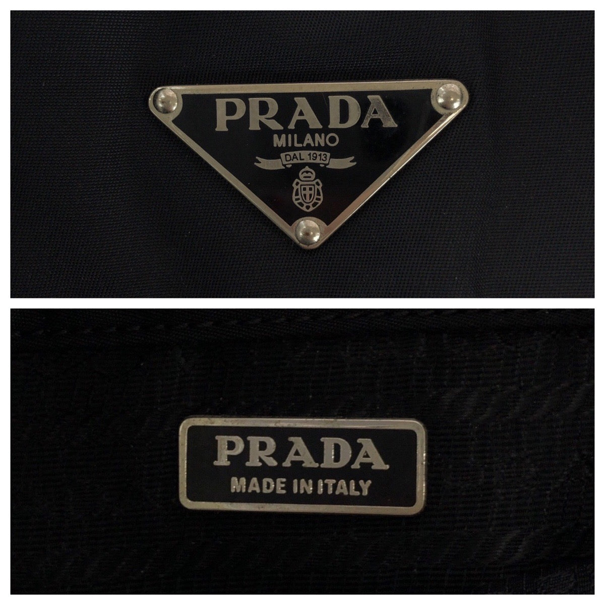 PRADA Waist bag Nylon, Leather Black SilverMetal Sling bag Test Triangle With logo Women Used Authentic