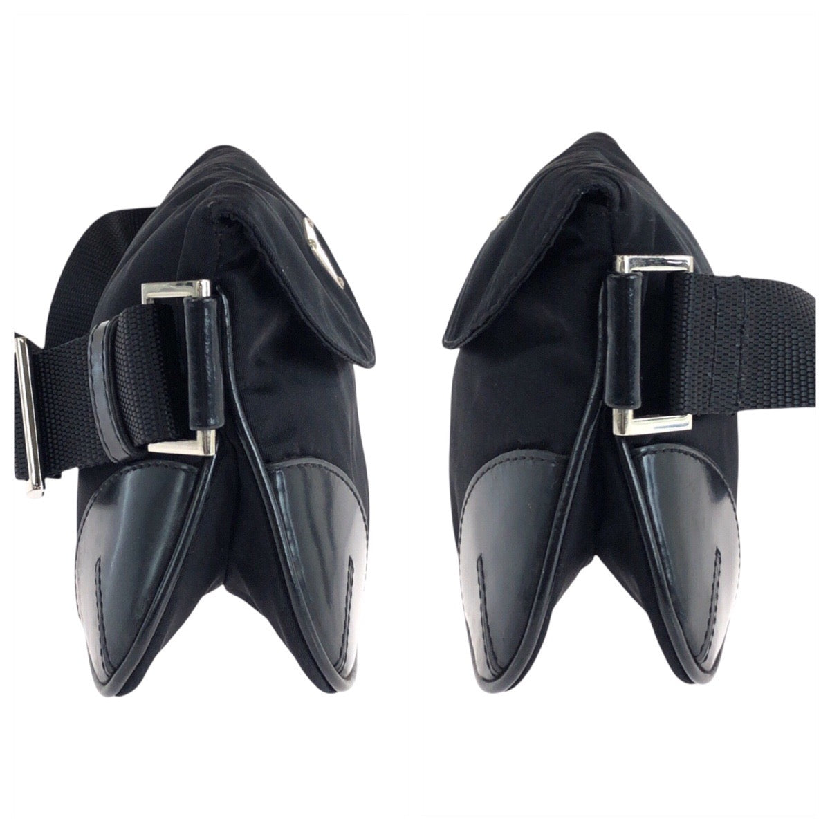 PRADA Waist bag Nylon, Leather Black SilverMetal Sling bag Test Triangle With logo Women Used Authentic
