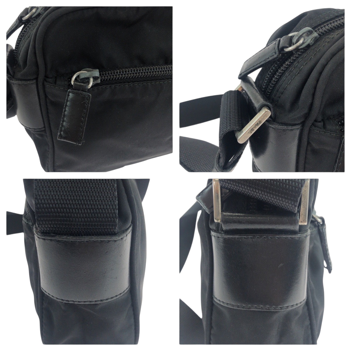 PRADA Shoulder Bag BT0167 Nylon Black SilverMetal Shoulder Bag pochette Test Triangle With logo mens Used Authentic