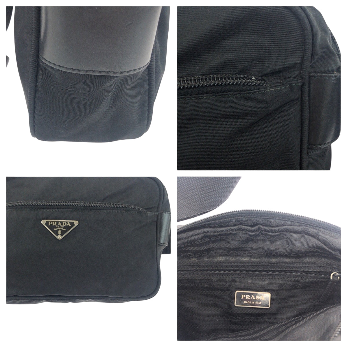 PRADA Shoulder Bag BT0167 Nylon Black SilverMetal Shoulder Bag pochette Test Triangle With logo mens Used Authentic