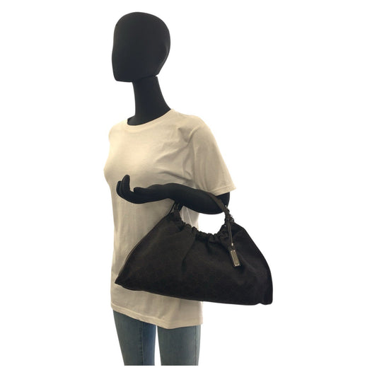 GUCCI Handbag 76554 GG canvas Brown Silver Metal Handbag Tote Bag Women Used Authentic