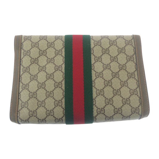 GUCCI Clutch bag 89 01 006 GG Supreme Canvas Beige Brown Gold Metal Old Gucci Shelly Line
