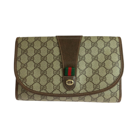 GUCCI Clutch bag 156 01 030 GG Supreme Canvas Beige brown Clutch bag business bag Old Gucci Shelly Line Women Used Authentic