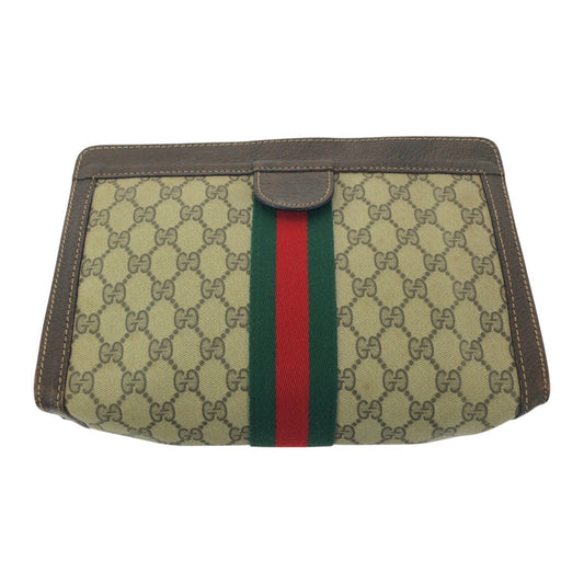 GUCCI Clutch bag GG Supreme canvas, leather Beige brown Clutch bag business bag Old Gucci Shelly Line mens Used Authentic