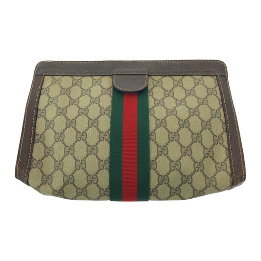 GUCCI Clutch bag GG Supreme canvas, leather Beige brown Clutch bag business bag Old Gucci Shelly Line mens Used Authentic