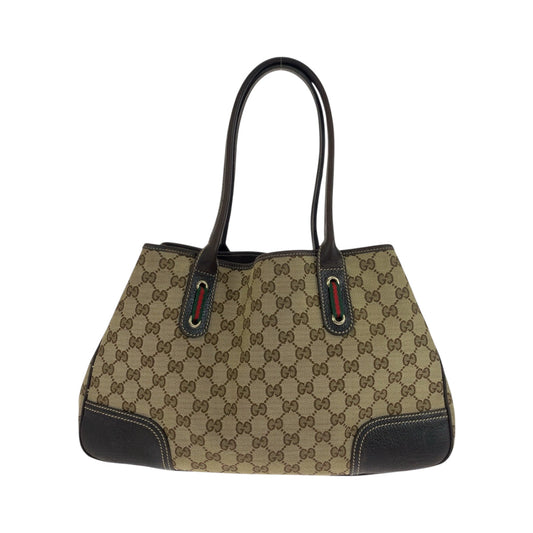 GUCCI Tote Bag 163805 GG canvas Beige Brown Gold Metal Tote Bag Shoulder Bag Sherry Line Princess ribbon Women Used Authentic