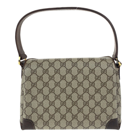 GUCCI Handbag GG Supreme Canvas Beige Brown Gold Metal Old Gucci
