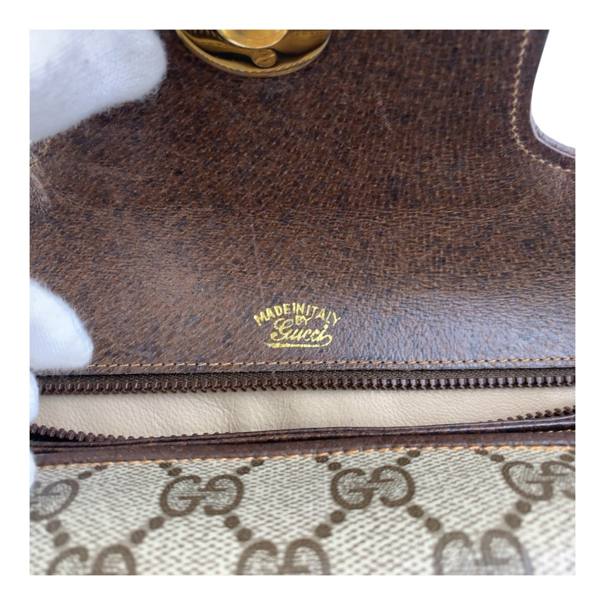 GUCCI Handbag GG Supreme Canvas Beige Brown Gold Metal Old Gucci