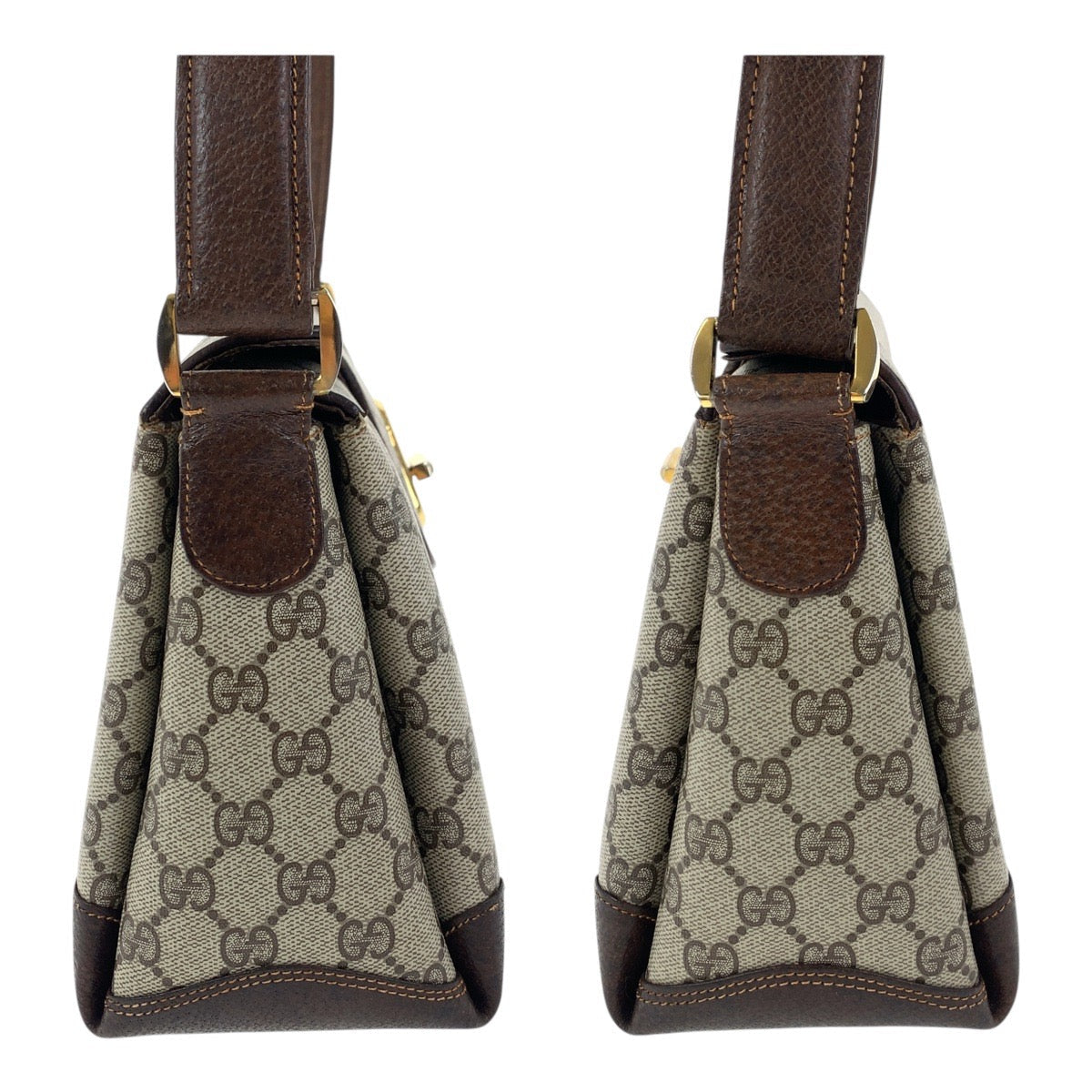 GUCCI Handbag GG Supreme Canvas Beige Brown Gold Metal Old Gucci