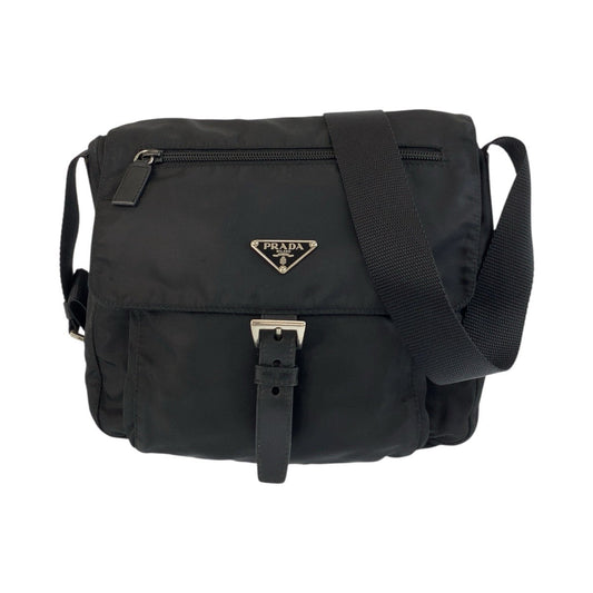 PRADA Shoulder Bag Nylon Black SilverMetal Test Triangle With logo