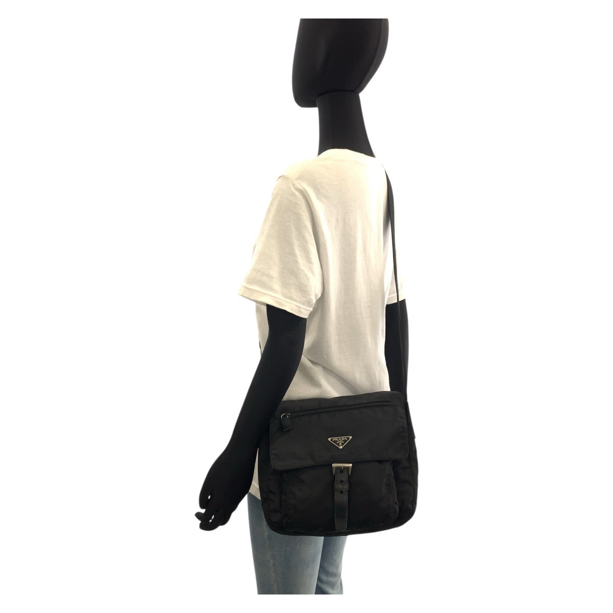PRADA Shoulder Bag Nylon Black SilverMetal Test Triangle With logo